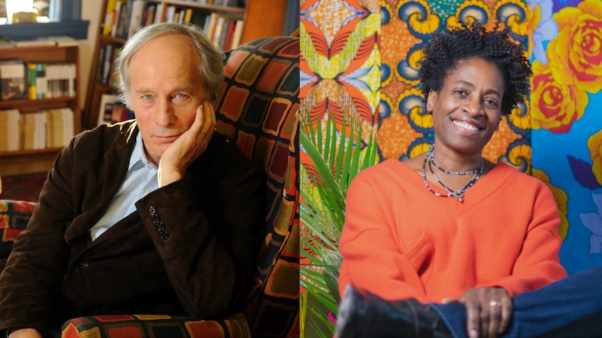 Author photo of Richard Ford on left and Jacqueline Woodson on right.