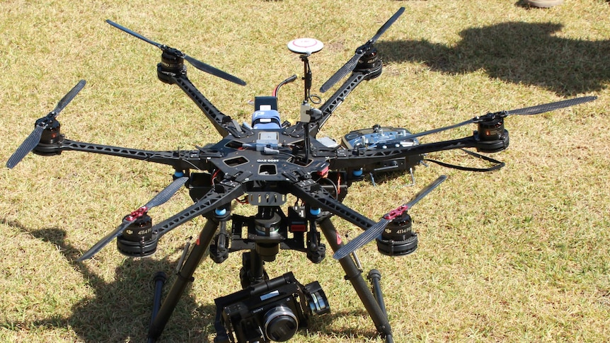 An unmanned aerial vehicle or drone