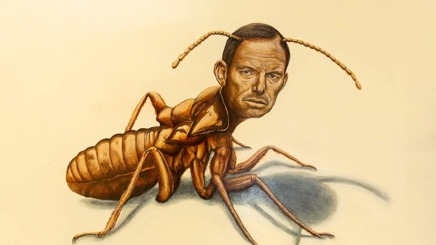 A painting of a termite, but with a man's head instead.