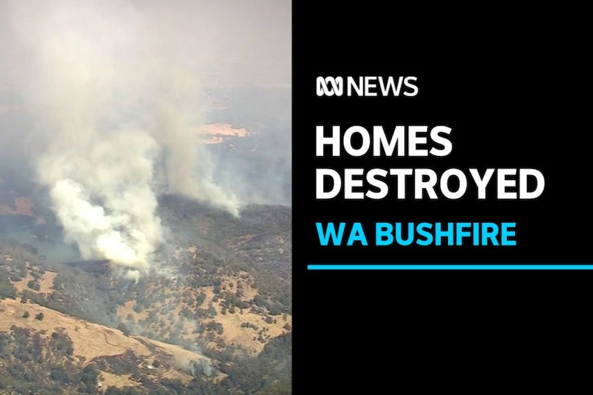 Homes Destroyed, WA Bushfire: Aerial view of a plume of smoke rising from a bushfire in a rural area.