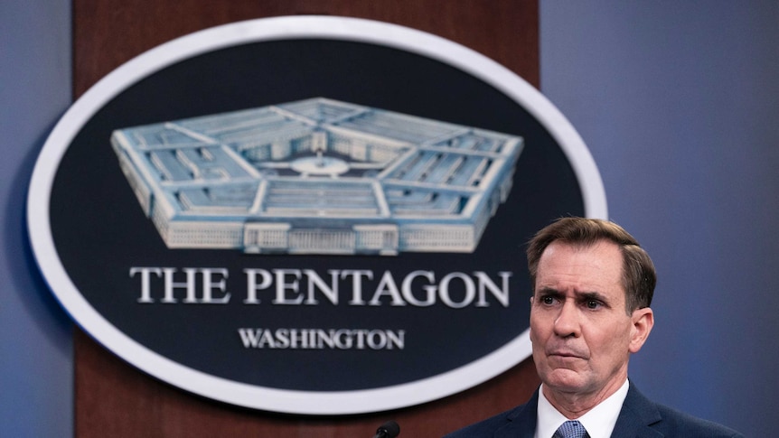 Pentagon spokesman John Kirby speaks during a media briefing at the Pentagon, in Washington.