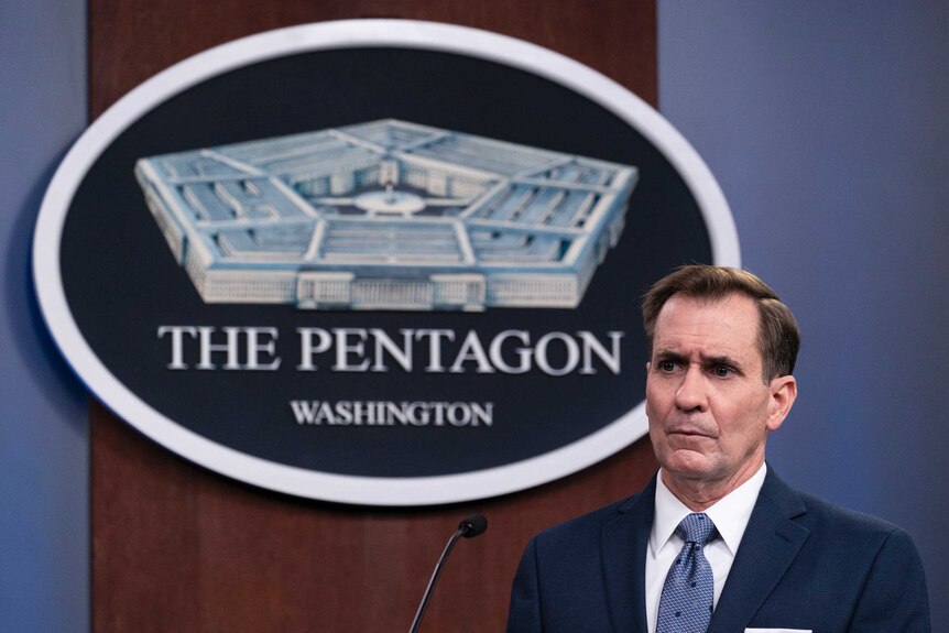 Pentagon spokesman John Kirby speaks during a media briefing at the Pentagon, in Washington.