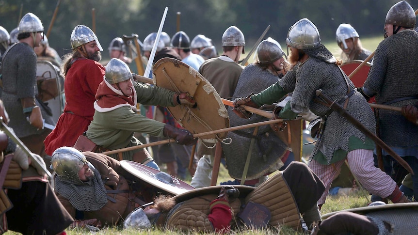 Re-enactors fight in the Battle of Hastings