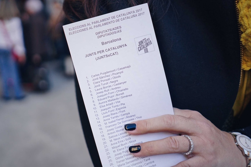 A photo of a Catalonia election ballot list with a list of candidates.