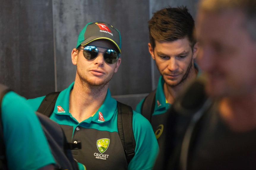 Steve Smith, pictured at Cape Town airport before flying to Johannesburg.