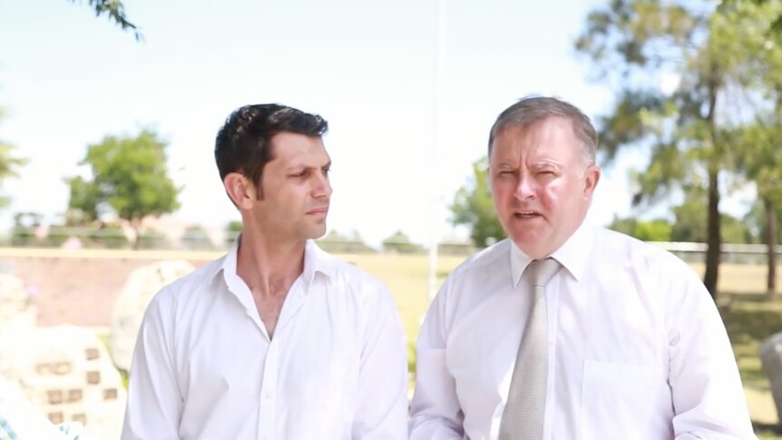 David Ewings campaigns with Anthony Albanese.