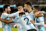 Argentina celebrates Gabriel Mercado goal against Brazil