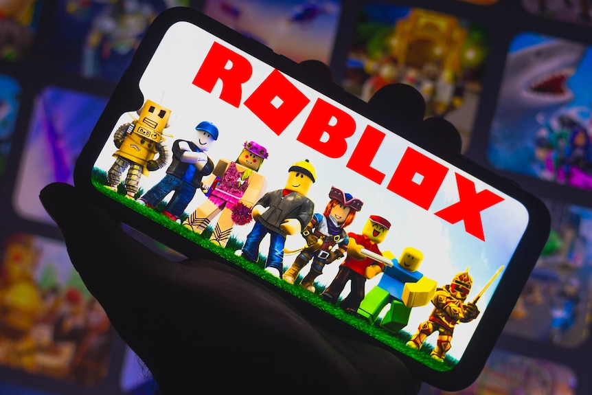 The Roblox logo seen displayed on a smartphone