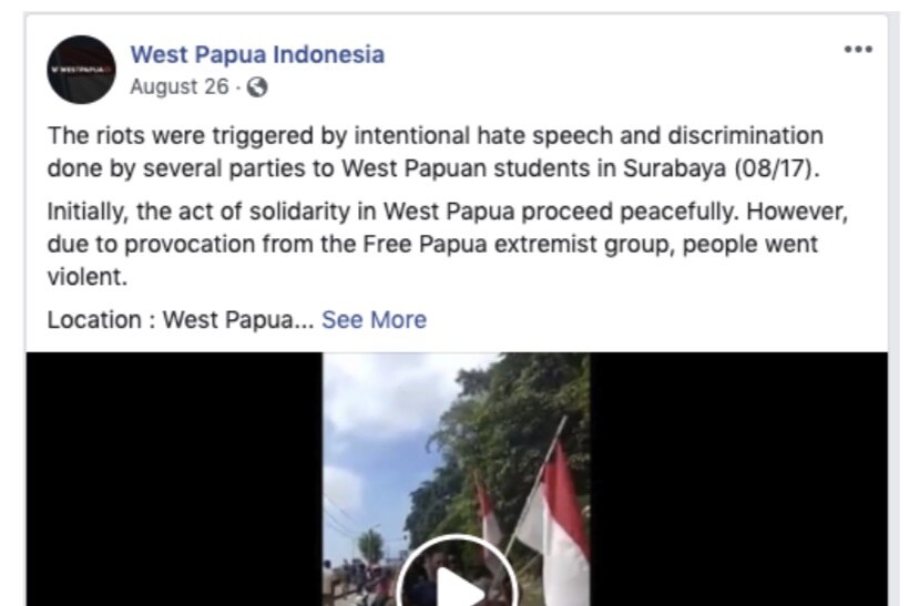 West Papua Indonesia Facebook post.