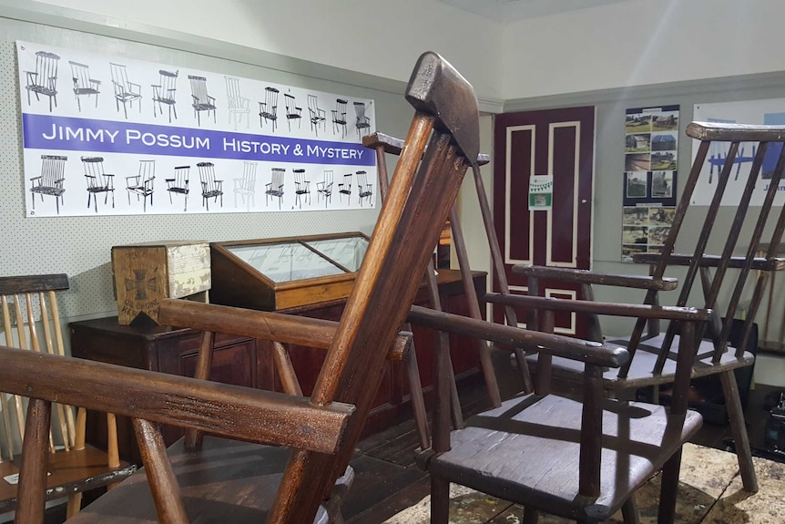 A exhibition of Jimmy Possum chairs at the Deloraine museum