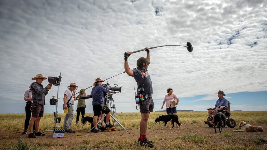 Cast and crew of ABC TV series Total Control film in Winton, outback Queensland