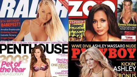 Composite of soft porn magazines (clockwise from top left) Ralph, Zoo, Penthouse and Playboy
