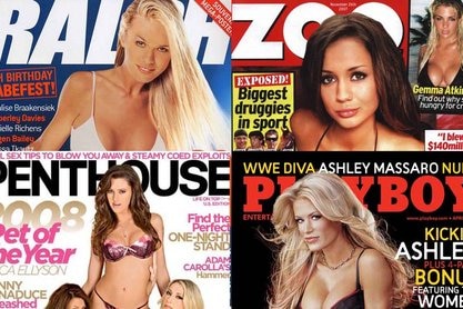 Composite of soft porn magazines (clockwise from top left) Ralph, Zoo, Penthouse and Playboy