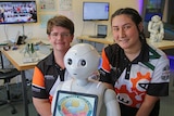 Robotics students Andrew Hamenko and Maya Wood from Merrimac SHS, Gold Coast