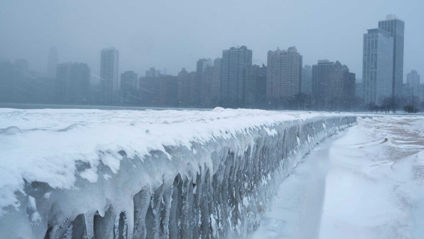 ice on a walkway in Chicago