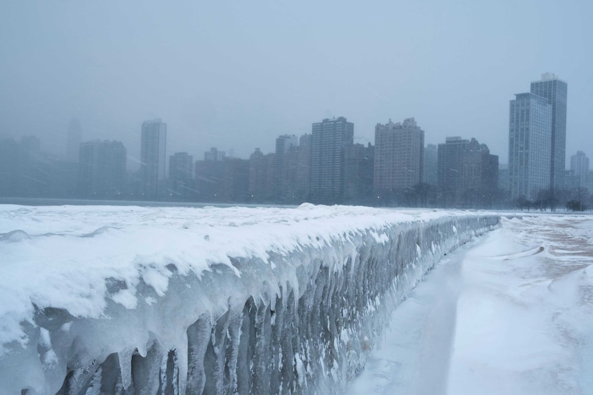 ice on a walkway in Chicago