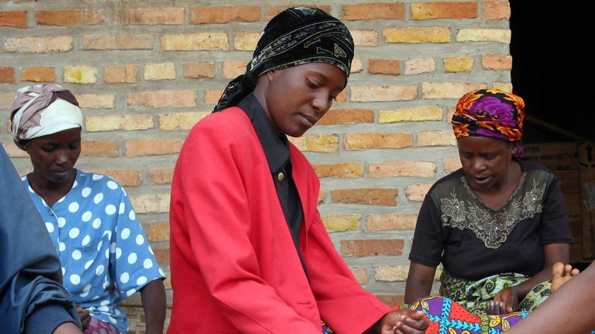 Women sort coffee beans, Rwanda's premier export and source of foreign currency.