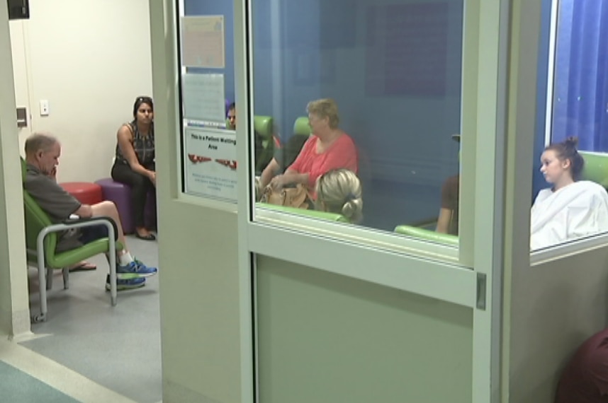 Patients sitting and waiting for treatment at Nepean Hospital.