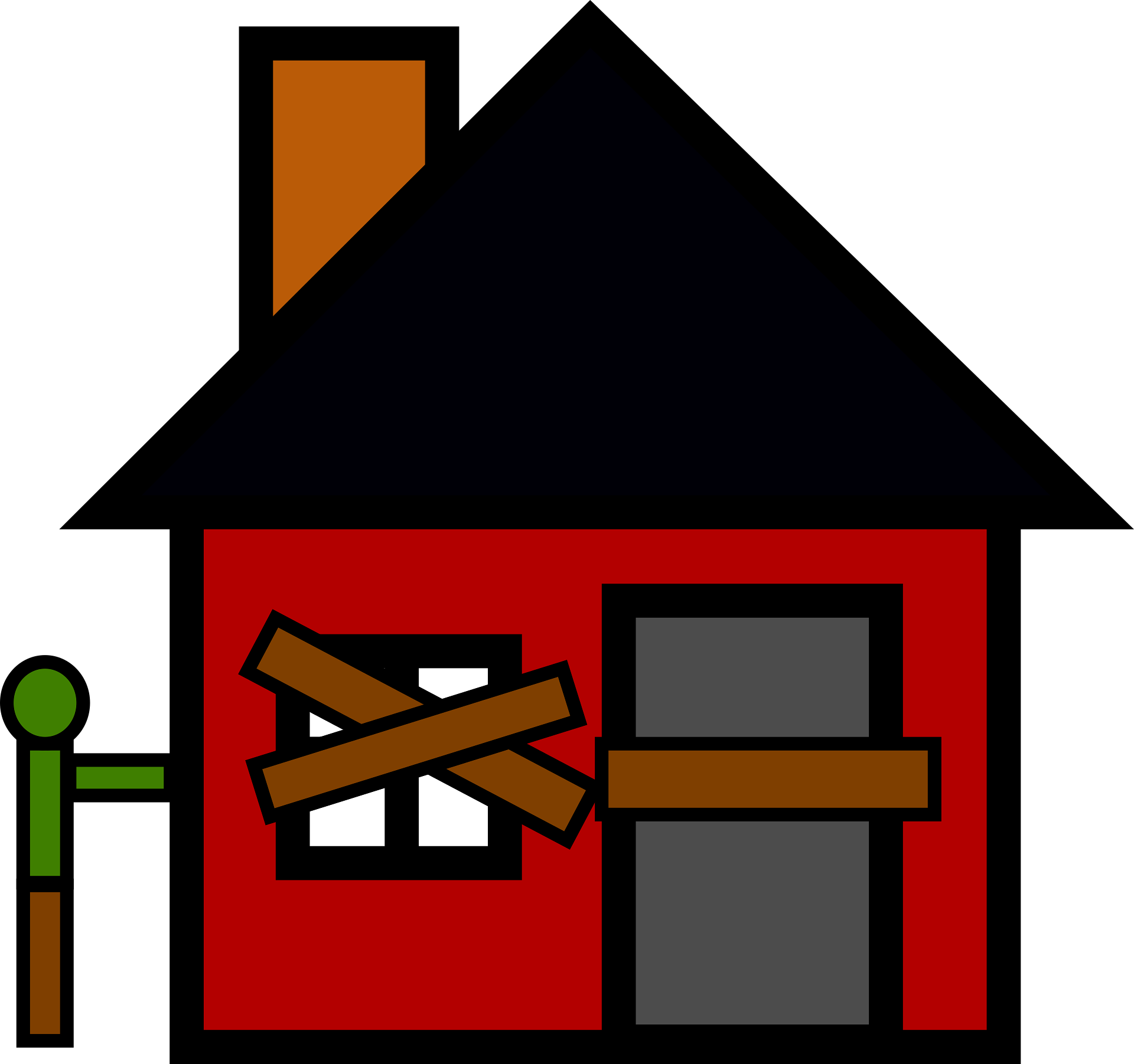 Illustration of an empty home with boarded windows