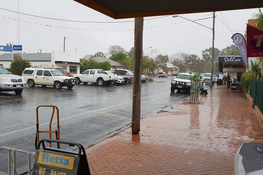 Rain in Henry Street at St George in southern Queensland.