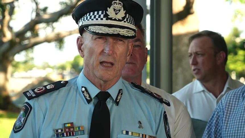 Queensland police commissioner Steve Gollschewski speaking to reporters in Townsville