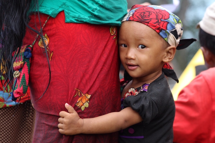 A child at a camp near Salyantar in Nepal