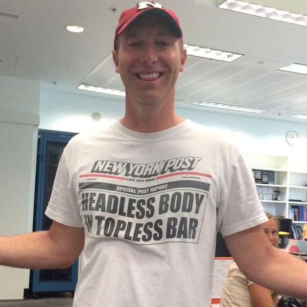West Australian reporter in New York Post shirt