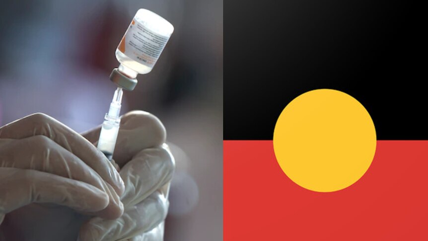 A vaccine and the aboriginal flag.