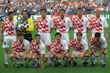 Croatia's starting 11 pose for a photo on the pitch before its 1998 World Cup semi-final against France.