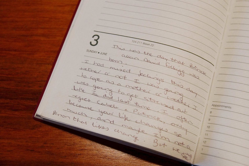 A lined page of a diary with black handwriting