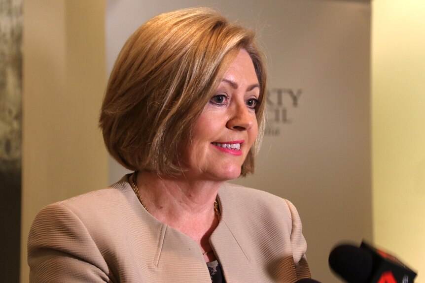 Perth Lord Mayor Lisa Scaffidi speaking to reporters