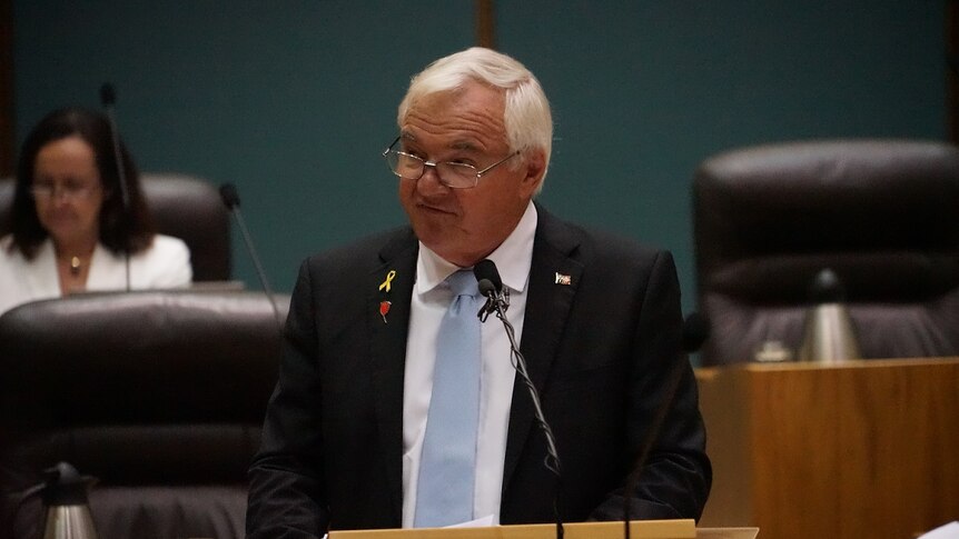 Gary Higgins delivers his 2018 budget reply to the Northern Territory parliament