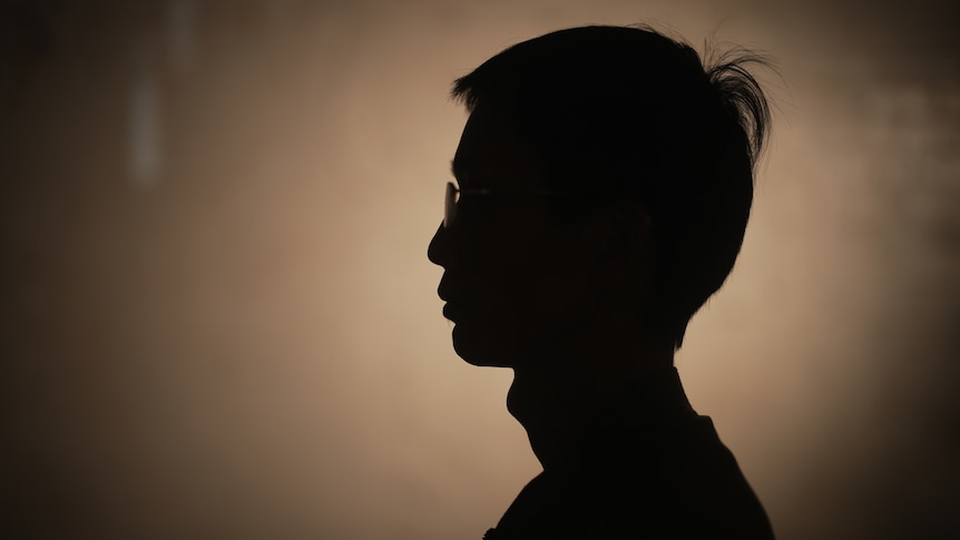 A brown and black silhouette of a man's face from the side 