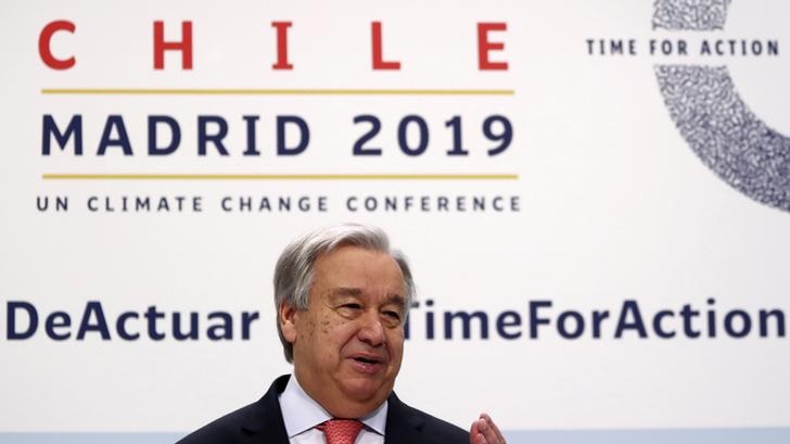 UN Secretary-General Antonio Guterres speaks during a news conference on the eve of the UN climate summit.