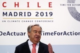 UN Secretary-General Antonio Guterres speaks during a news conference on the eve of the UN climate summit.