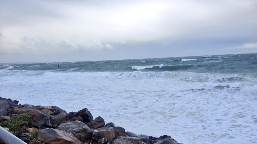 A blast of wintry weather has produced big seas at West Beach in Adelaide.
