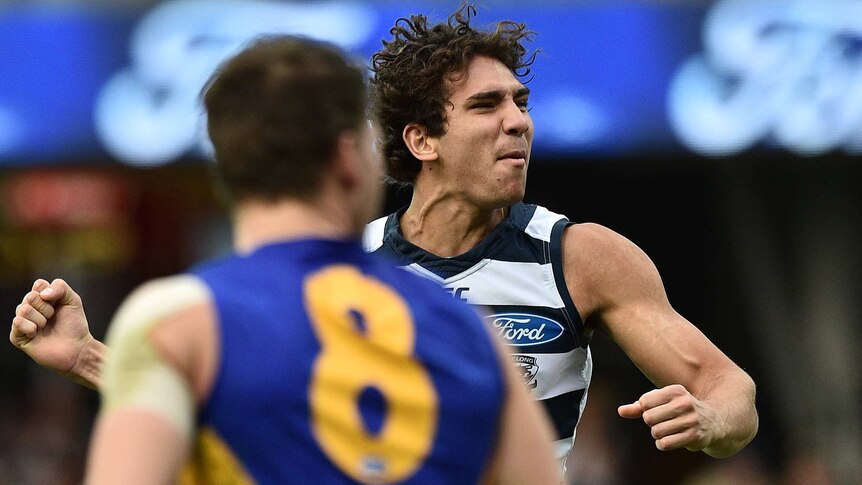 Nakia Cockatoo celebrates goal against West Coast