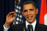 Barack Obama speaks to media at end of Copenhagen conference.