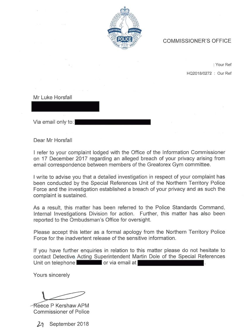 Apology from NT Police