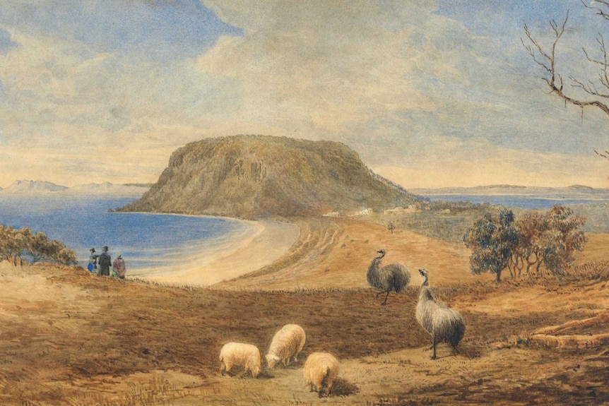 A painting of emus at Stanley