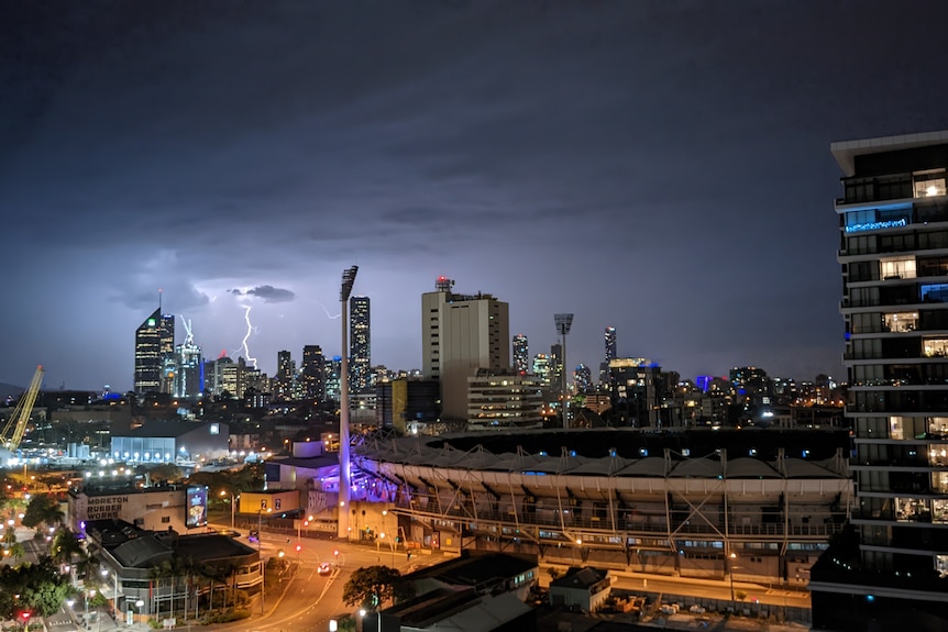 Lightning captured over Brisbane, taken from Wooloongabba, in the city's inner south.