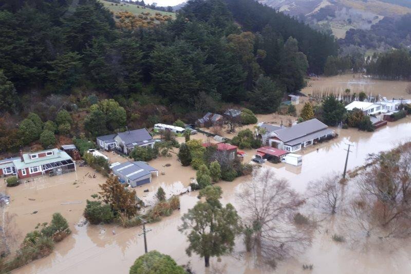 An aerial shot shows major flooding in a low lying area of otago
