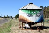 A painted grain silo on the side of the road as you enter a small Victorian town of Dookie