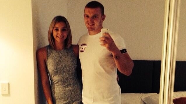 Newcastle Knights player Alex McKinnon, pictured here with girlfriend Teigan Power, prior to his injury.