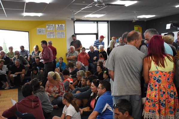 People crowd into a classroom at Apollo Bay Primary School