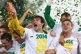 Socceroos celebrate on podium
