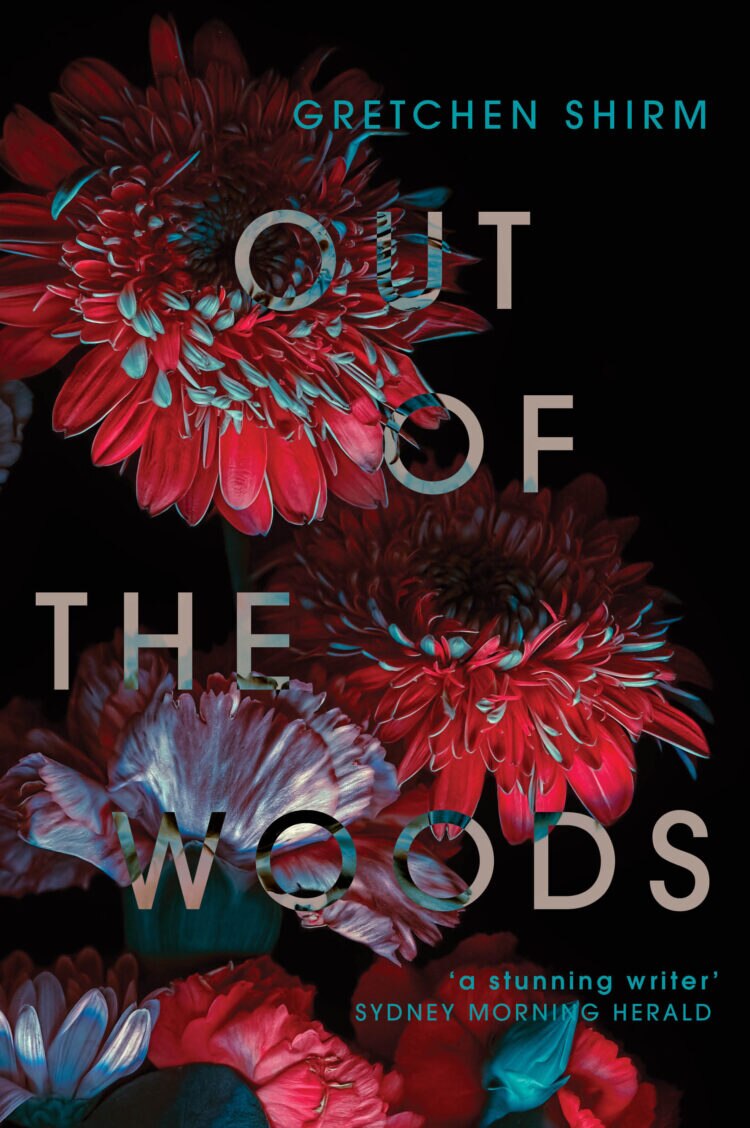 A book cover showing red flowers on a black background