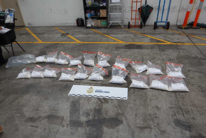 Bags of ephedrine in a warehouse.