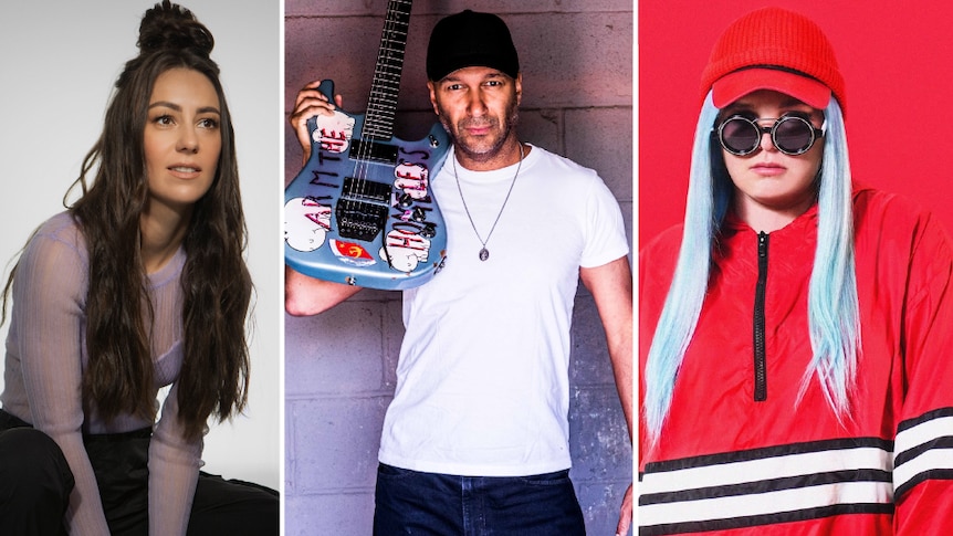 Collage image of Amy Shark, Tom Morello, Tones And I