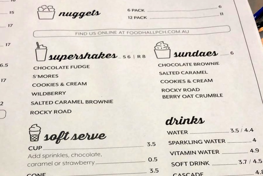 A menu featuring nuggets, milkshakes and soft serve ice cream.